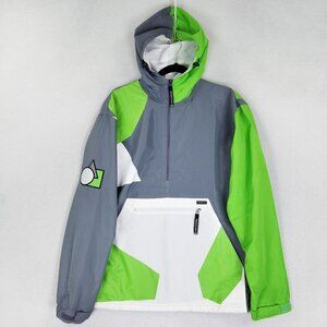 PegLeg NYC Jacket Mens Medium Gray Green Hooded Anorak Windbreaker Lightweight